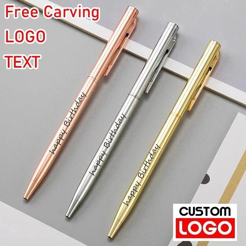 

20-200 Pens Metal Ballpoint Pens Rose Gold Free Custom Logo Advertising Lettering Engraved Name School Office Supplies Gifts