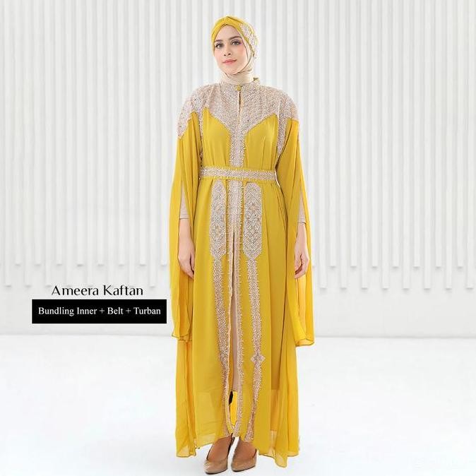 Baru READY SIAP KIRIM Ameera Kaftan Set Turban Belt Dan Manset Gamis Wanita Muslim Mewah
