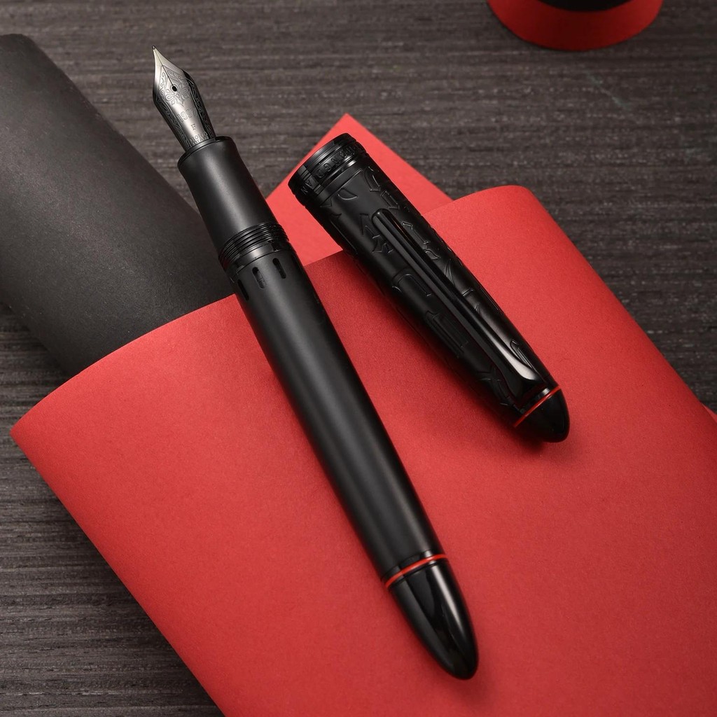 

Hongdian N6 Black Piston Fountain Pen Resin Ef/F/Long Knife Nib Beautiful Torpedo Cloud Seal Cap Business Office Writing