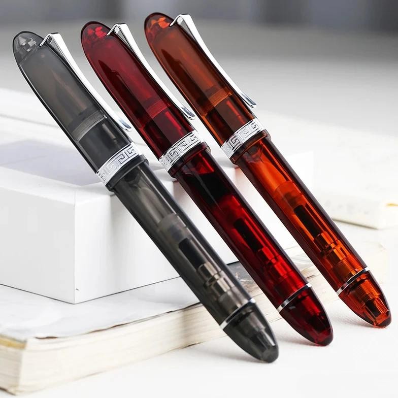 

Majohn V60 Transparent Red Triangular Piston Fountain Pen Resin Writing Ink Pen School Office Business Stationery Supplies Gift