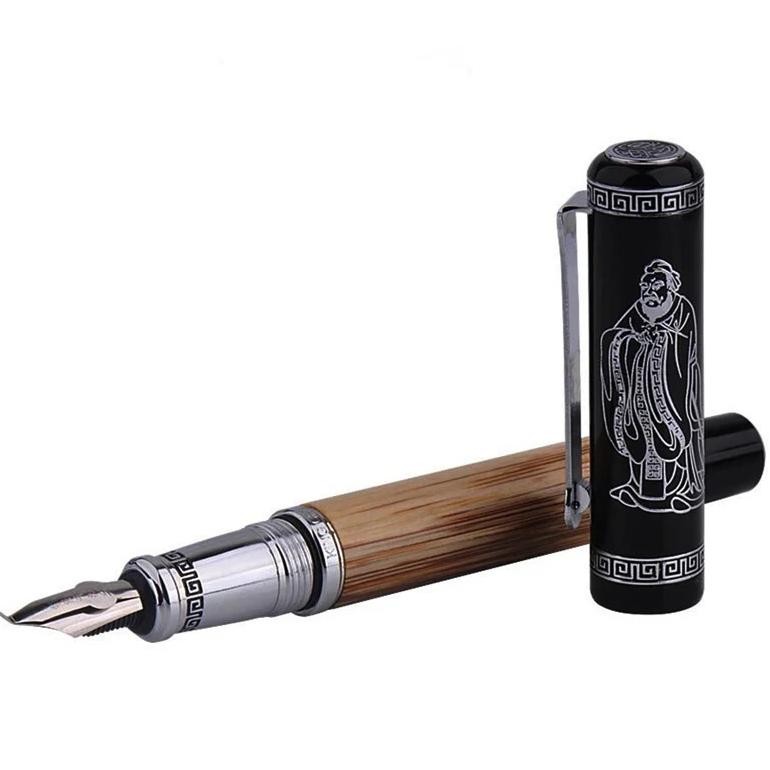 

Duke 551 Confucius Metal Fountain Pen Classic Natural Bamboo / Wood Big Size Calligraphy Bent Nib Business Office School Pen