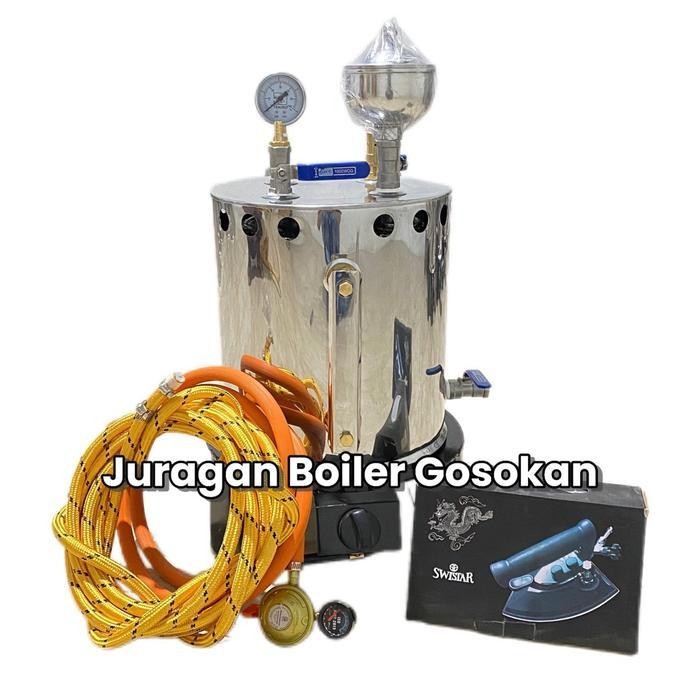 Setrika Uap Boiler Gosokan Laundry Konveksi 5 Liter Kompor Kecil Fullset Komplit Paking Kayu Gas Ori