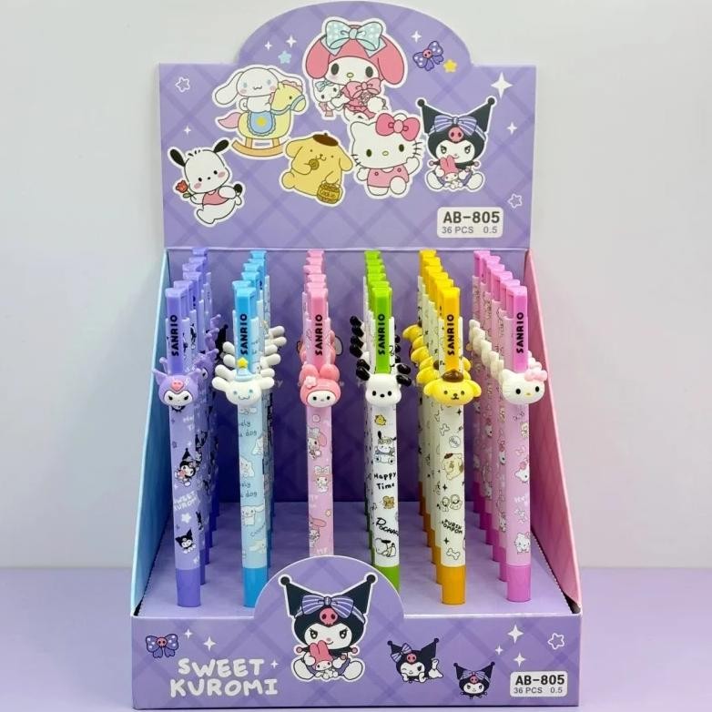 

36Pcs/Lot Sanrio Kuromi Kitty Pochacco Press Gel Pen Cute 0.5Mm Black Ink Signature Pens Promotional Gift Office School Supply