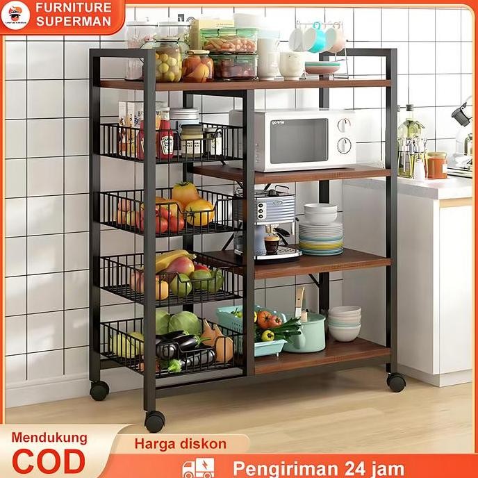 FNT  Rak Dapur Stainless Rak Oven Microwave Lemari Dapur Minimalis Rak Dapur Susun Serbaguna Rak Bum