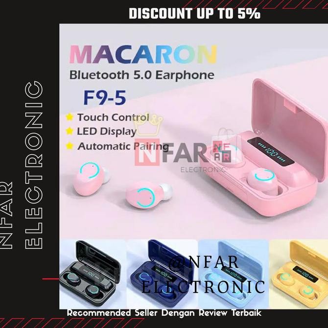 Original Headset Bluetooth TWS F9-9 TWS Macaron Headphone Wireless Pink