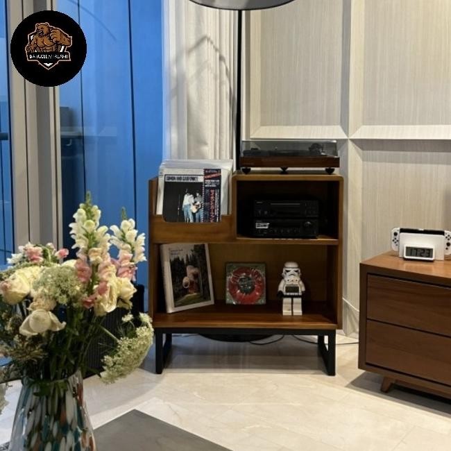 Terlaris Rak Vinyl Kayu Jati Asli Kaki Besi Sesuai Diskusi Pembeli