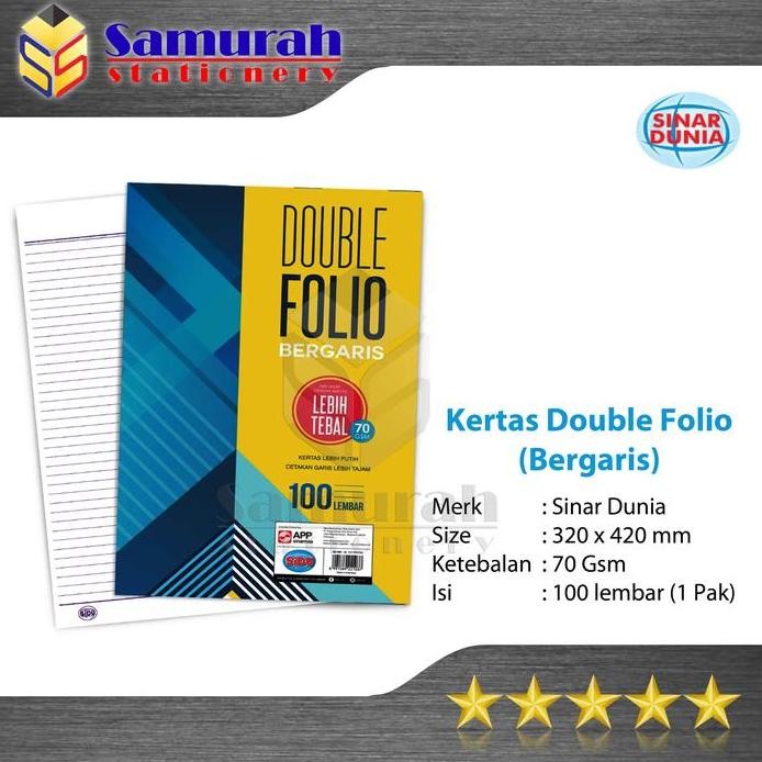 

Kertas Double Folio Bergaris Sidu isi 100 Lembar / Folio Garis Sinar Dunia 100 Lbr / Rulling F4 100 murah