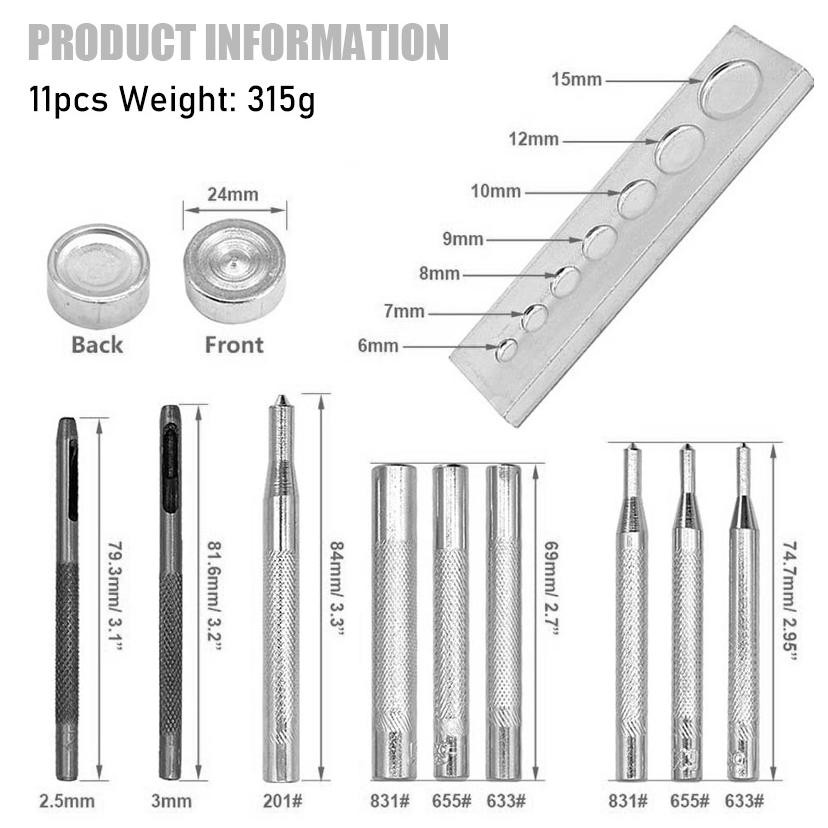 

[original] 11pcs/set alat pasang kancing snap besi alat ukir / stempel kulit untuk kerajinan tangan - diy leather craft - alat kerajinan kulit - pembolong dan matras alas getok ketok manual snap button [terlaris] [terbaik]