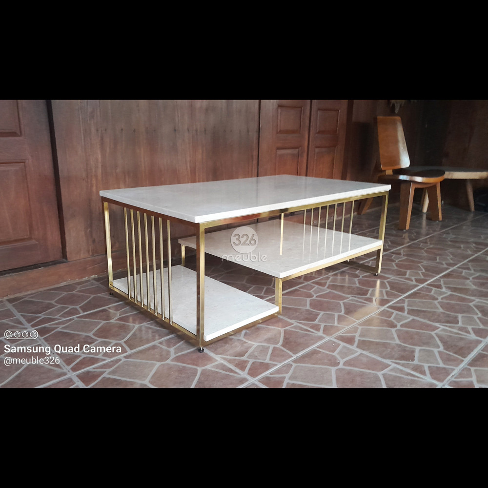 Meja Tamu Stainlis Top Marmer - Coffee Table Stainlis Marmer - Modern Coffee Table