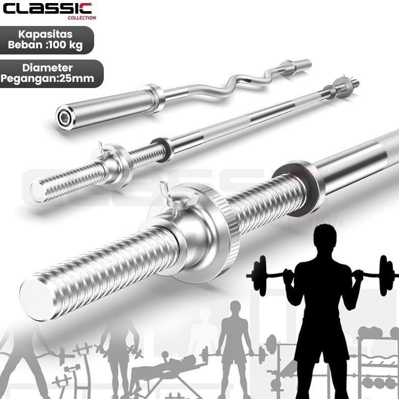 Stick Barbel Dumbell Solid Bar Barbell Stik Lurus Straight Bar Fitnes Home Gym Stick Dumbell Chrome 