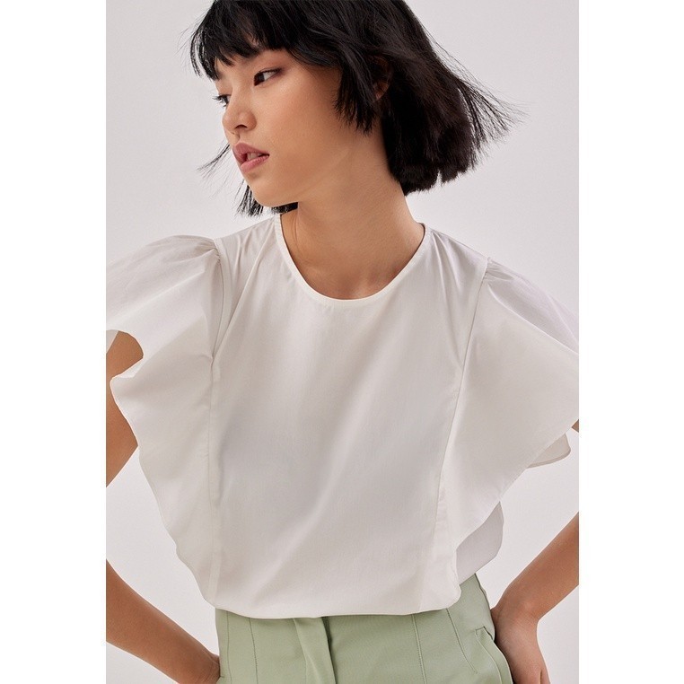 Love, Bonito - Atasan Wanita - Esmae Flutter Sleeve Shell Top - White