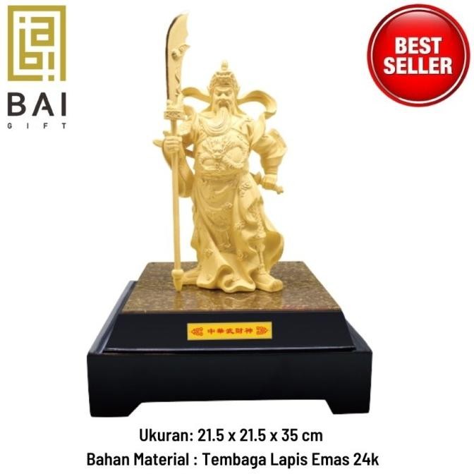 Produk Baru Patung Dewa Kwan Kong Lapis Emas 24K Pajangan Dewa Kwan Kong Hadiah