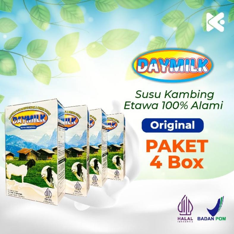 

[Paket 4 BOX] Daymilk Original Susu Kambing Etawa Kuliatas Premium Bantu Atasi Nyeri Sendi Rematik Pegal Linu Asam Urat dan Melegakan Pernapasan 100% Original BPOM 200 gram Terlaris