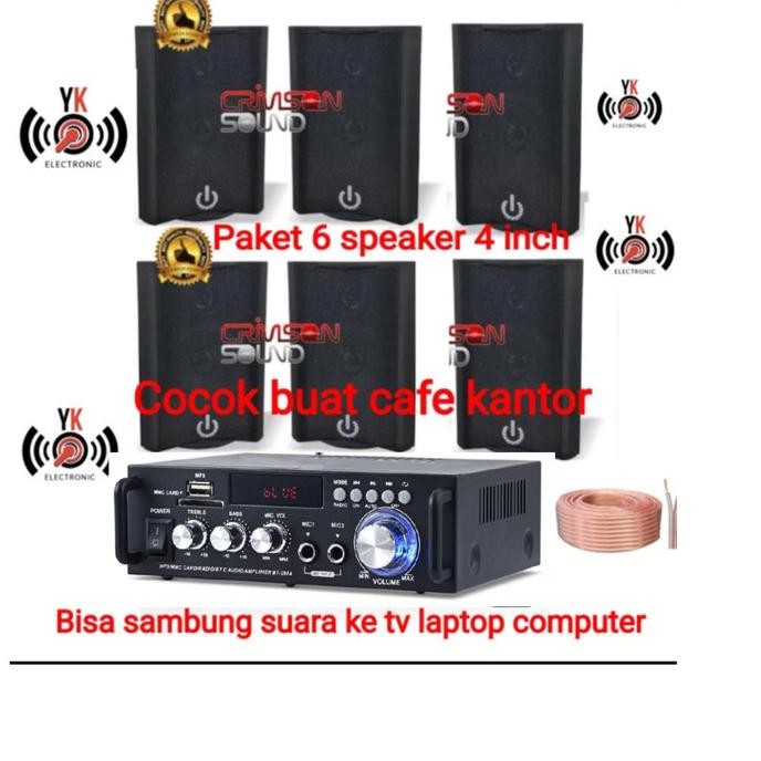 Promo Paket Sound System Cafe Kantor Masjid 6 Unit Speaker Crimson Amplifier Bluetooth Usb
