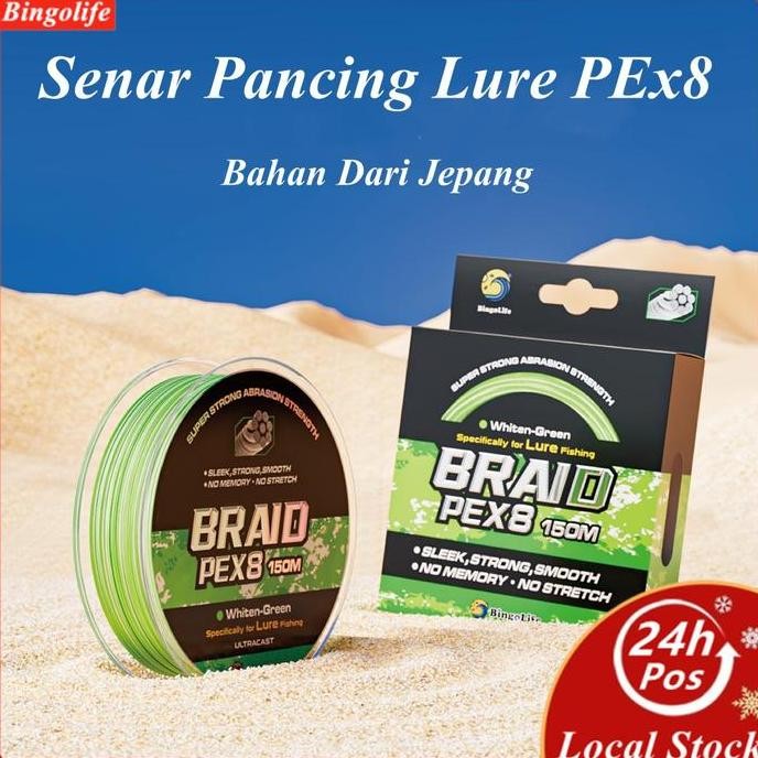 Terlaris Bingolife Senar Pancing Pe X8 Lure Fishing Line 150M Hijau Pucat Kuat Anti Keriting Benang 