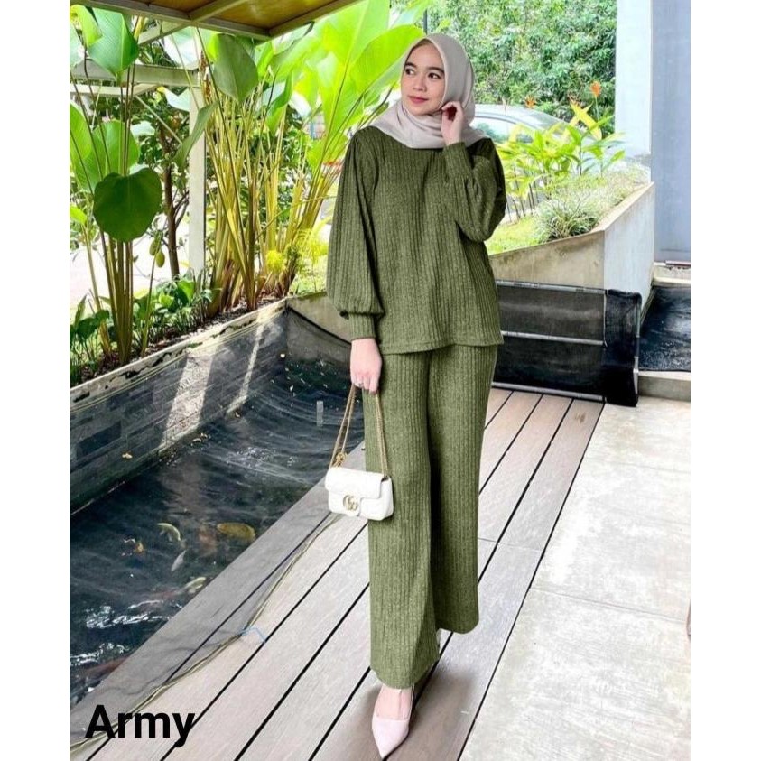 Ready SETELAN WANITA MUSLIM JUMBO DAN CELANA BAHAN RAJUT IMPORT-HARAGA