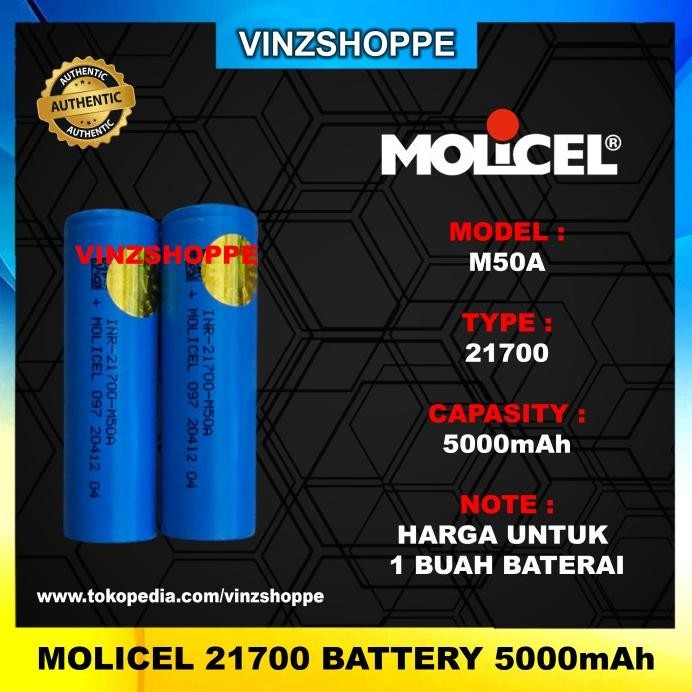 Terlaris Authentic Battery Molicel 21700 M50A 5000Mah 15A - Baterai