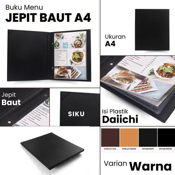 

tyS Buku Menu Jakarta - Buku Menu Kulit Jepit Baut Isi Plastik A4 & 15x30cm Hitam, Coklat Muda, Coklat Tua - Cafe, Coffee Shop, Restoran, Hotel
