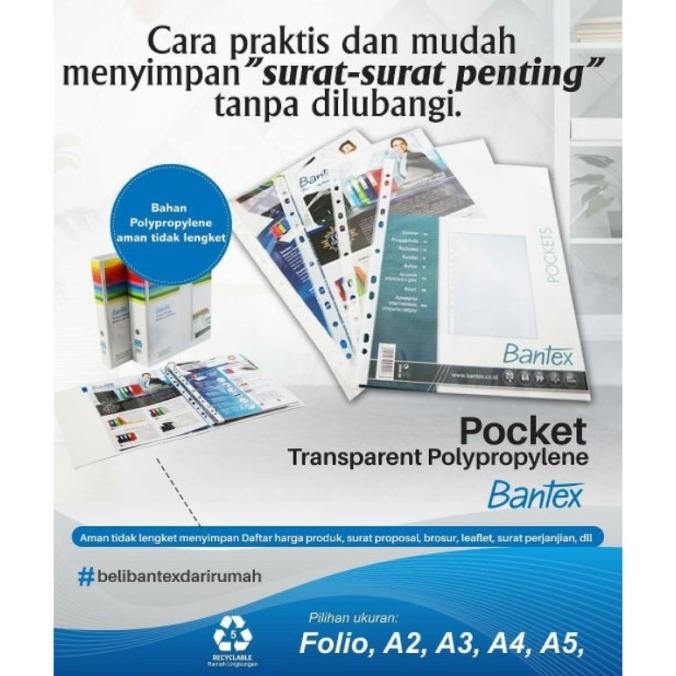 

tyS Bantex Pocket Sheet Protector Clear Holder Size A5 - 20 Lembar