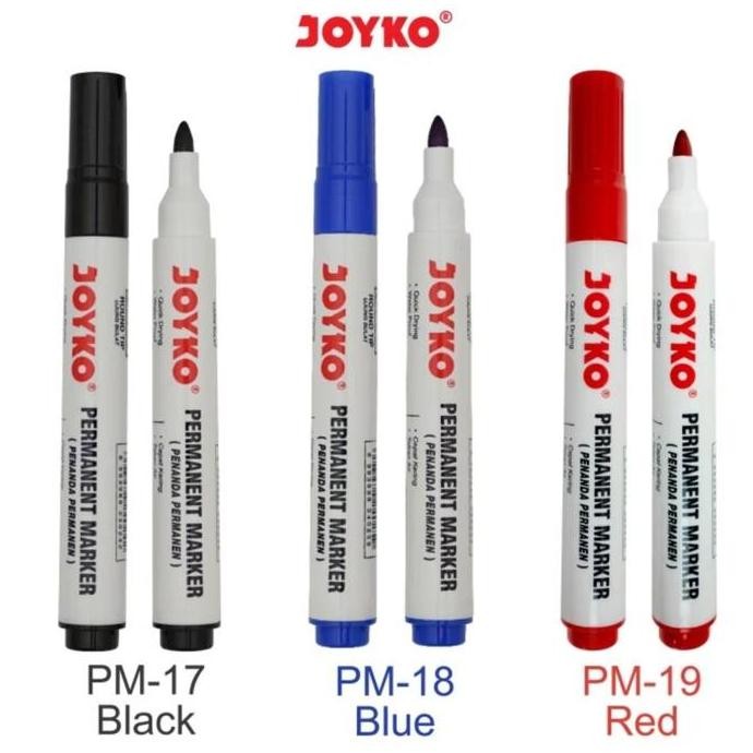 

tyS JOYKO PERMANENT MARKER ROUND TIP BLACK BLUE RED / SPIDOL PERMANEN JOYKO PENANDA HITAM BIRU MERAH PM-17 PM-18 PM-19 [12PCS] Stationery