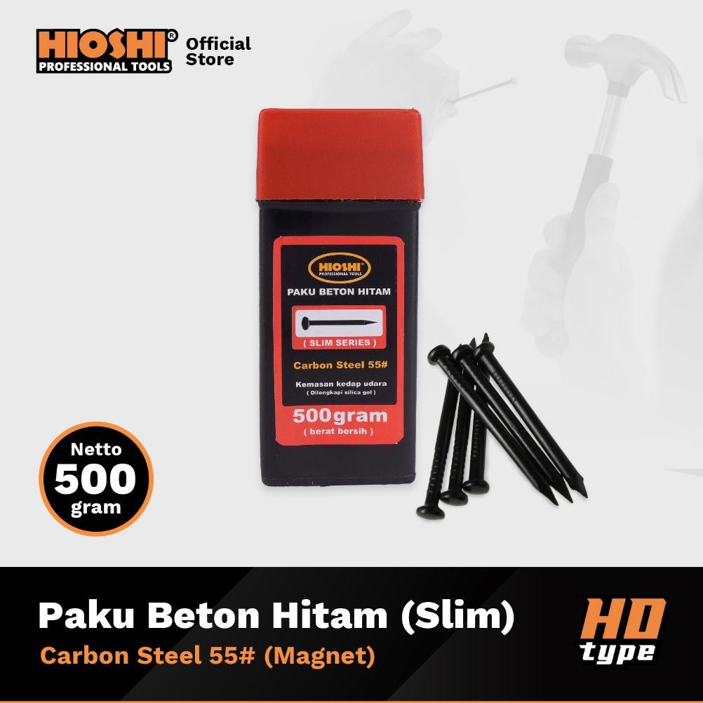 ready !!! HIOSHI /500gram/Paku Beton/HITAM/Baja/Tembok/ 20 25 30 40 50 63 70 100 125mm (Slim) - HD