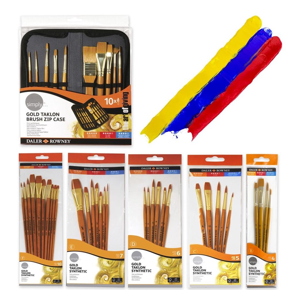 

baru !!! Daler Rowney Simply Acrylic Golden Taklon LH Brush Set 10pc
