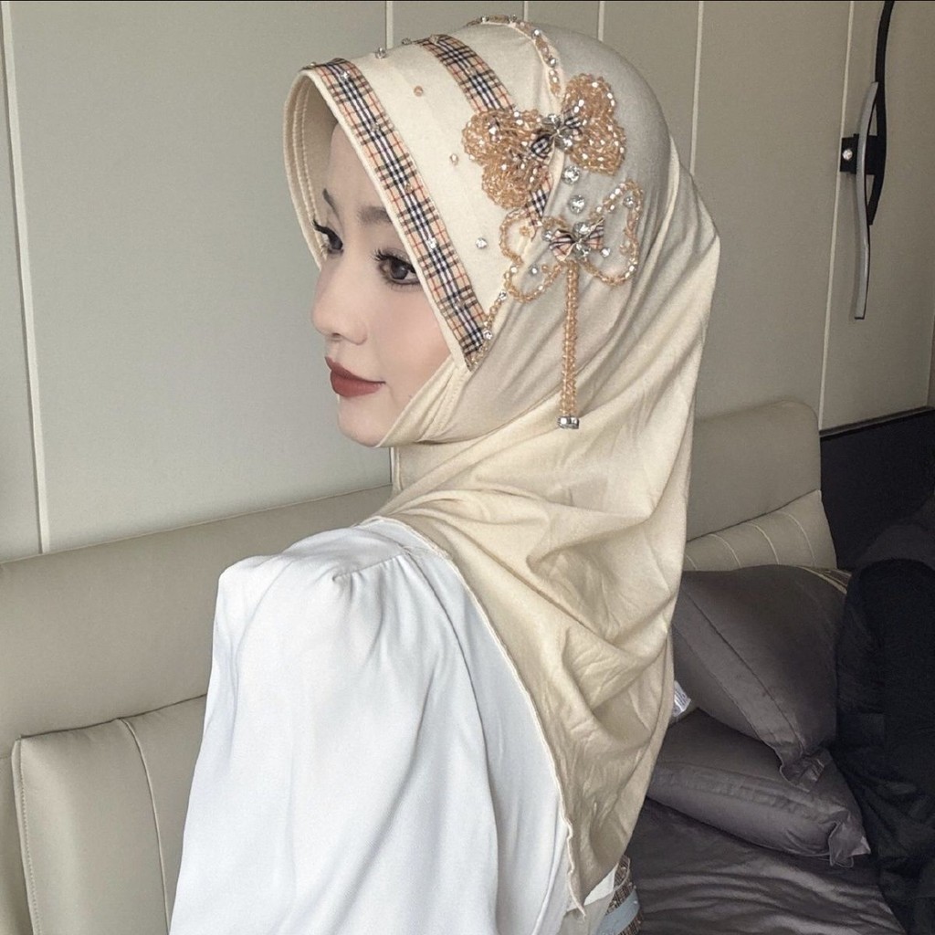 

New Chinese Style Xingtaosha Hard Brim Hat with Headscarf Fashionable Versatile