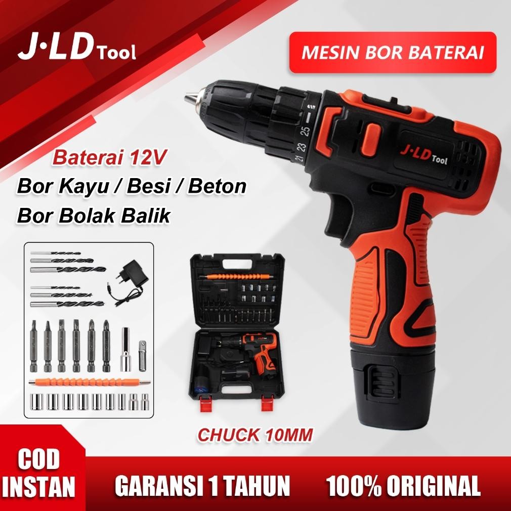 jld mesin bor cas 12v mesin bor baterai tangan 10mm cordless drill 2 baterai bor tangan tanpa kabel 