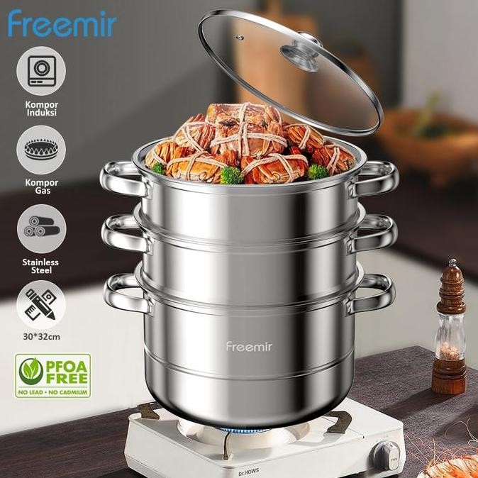 Promo [Special] Freemir Panci Kukus 3 Susun Stainless Steel Tebal Anti Lengket Anti Karat Dandang Ku