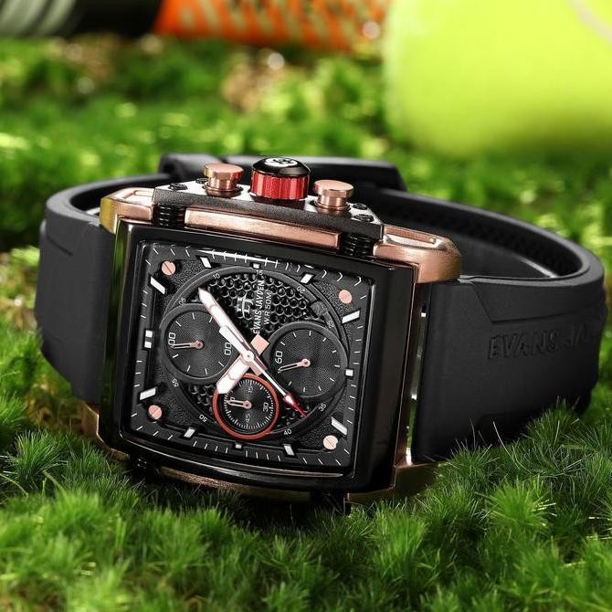 Sale Diskon Jam Tangan Pria Evans Jayden 9619 Rubber Silicon Kaca Sapphire Chronograph Water Resista