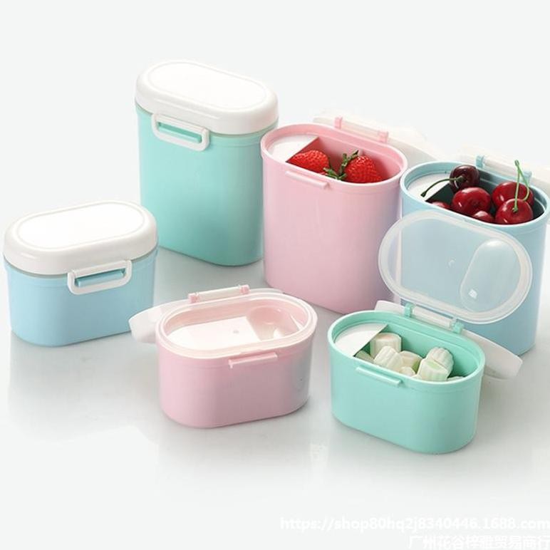 [1KG MUAT 7] Wadah Tempat Penyimpanan Susu Bubuk Bayi + Sendok Kotak Makanan 220gr / 440gr Portabel