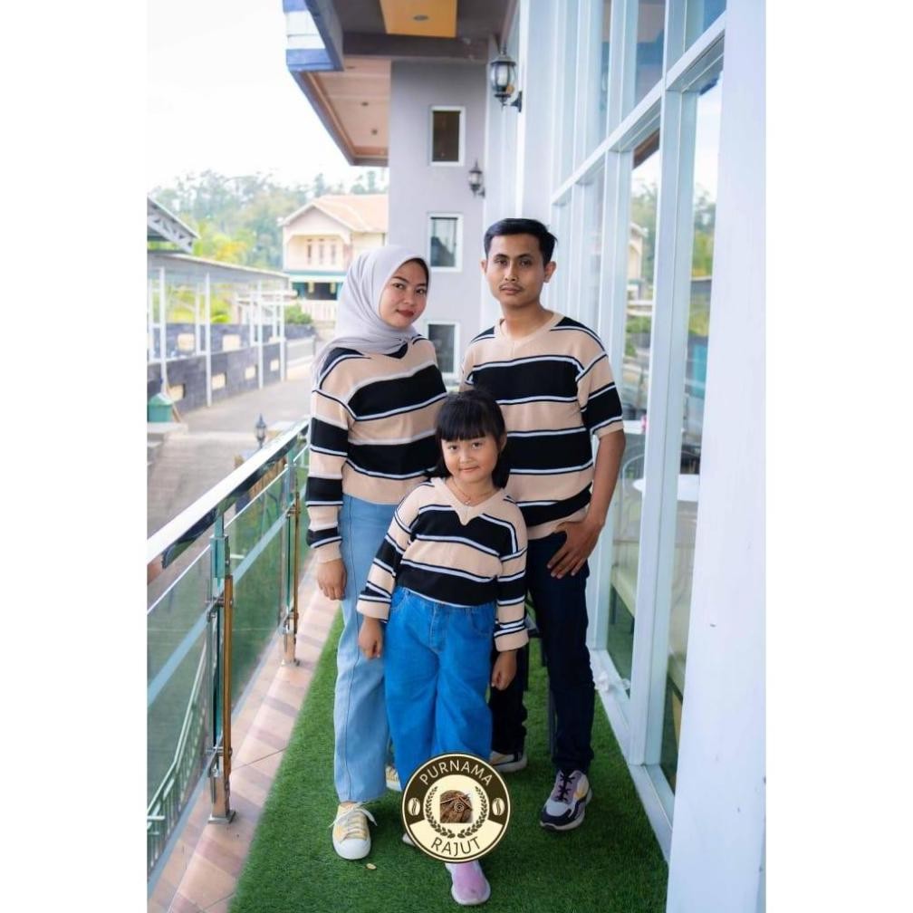 hj-64 wes-24 Rajut Couple Keluarga Ayah Ibu Anak STRIPE Kualitas Premium Original Hemat