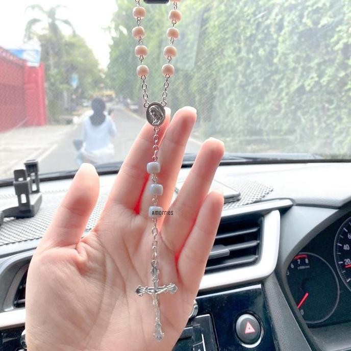 AMORRIES Gantungan Spion Mobil Rosario Unik Dan Lucu Handmade/ Kalung Rosario Buat Mobil Gantungan R