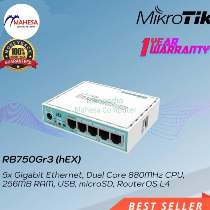 TERBARU - Mikrotik RB750GR3 Router Board Switch 5 Port Gigabit 1000Mbps RB750G