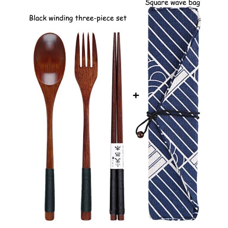 Sale fth- Set Sendok Kayu Korea Jepang/ Set alat makan kayu Korea dengan Pouch kain/ Set sendok garp