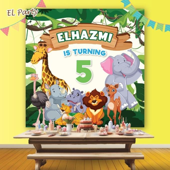 ready  Banner Ulang Tahun KEBUN BINATANG ZOO Spanduk Ultah Kostum Karakter Background Backdrop Dekor