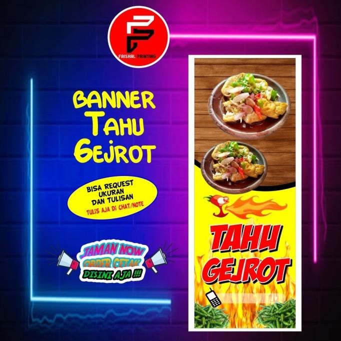 ready  spanduk banner warung tahu gejrot ukuran 0,6 x 1,6 meter murah