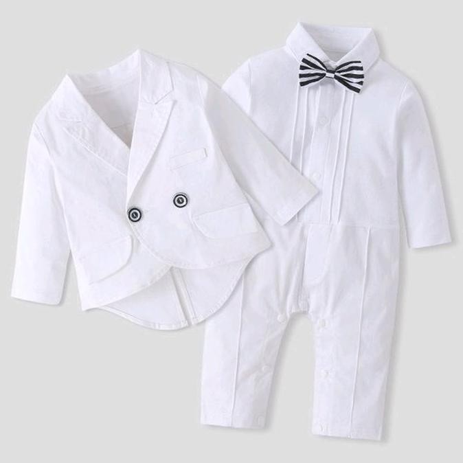 TUXEDO PUTIH BAJU BAPTIS BAYI DAN ANAK ROMPER BAYI IMPORT BABY KATUN WHITE
