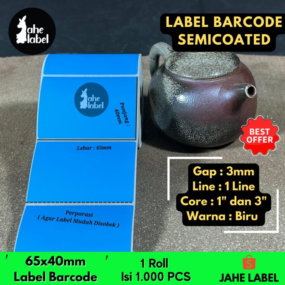 

terlaris label barcode semicoated blue 65x40mm isi 1000 pcs murah