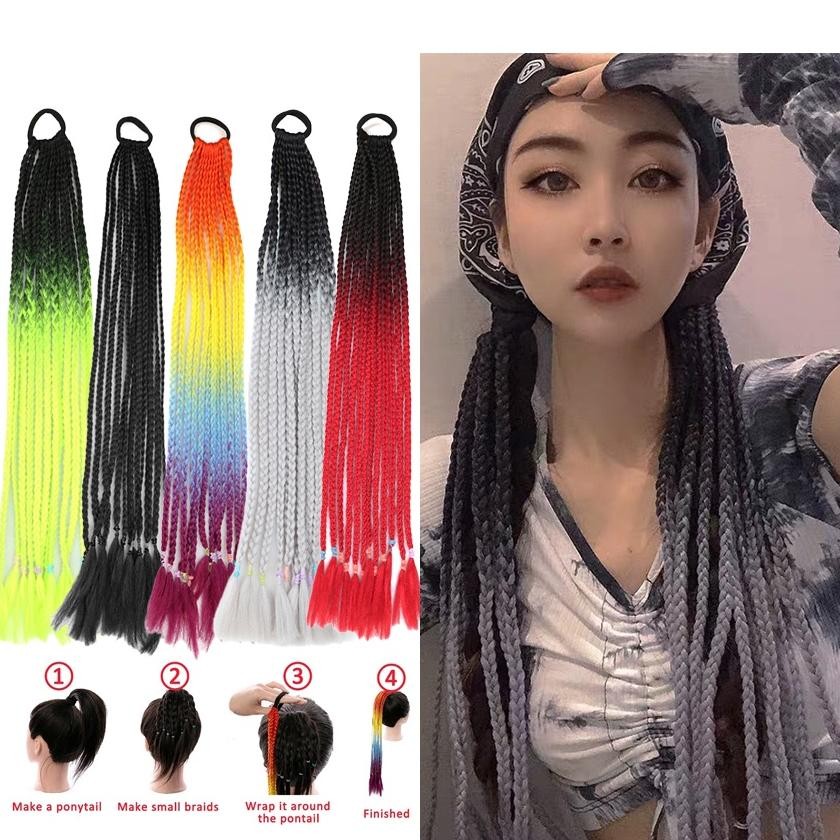 Premium Warna Ombre Wig Rambut Sintetis palsu wanita Rambut Palsu Model Kepang Panjang Gaya Afrika W