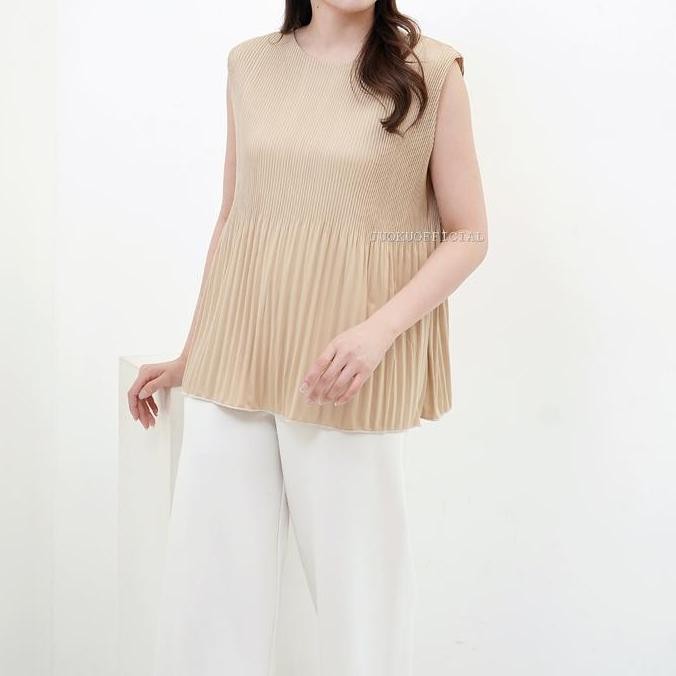 ATASAN PLISKET LIDI CABANG TANPA LENGAN / BAJU PLISKET / TANKTOP PLISKET / PLEATED TOP