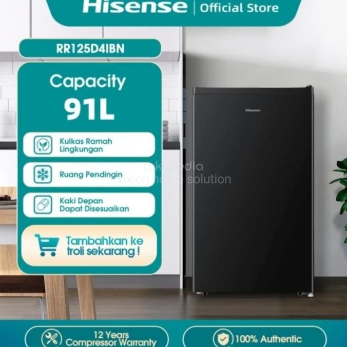 kulkas hisense rr120d4ign silver 90 liter 80 watt