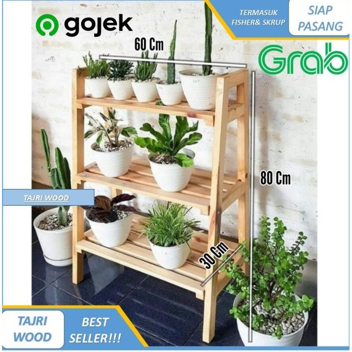 Rak bunga kayu susun 3 tingkat / rak bunga susun 3 tingkat minimalis