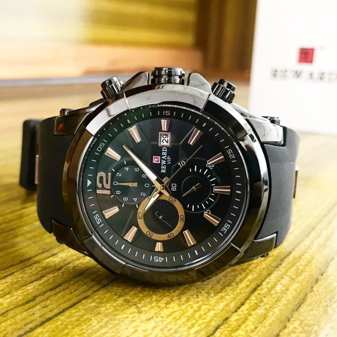 Jam Tangan Cowok Pria Original Ori Analog Rubber Reward Bayonet Black