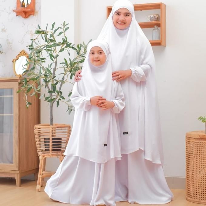Original Malano Style - Gamis Abaya Couple Ibu dan anak Putih Cadar Instan Umroh Haji NADA Set Kerud