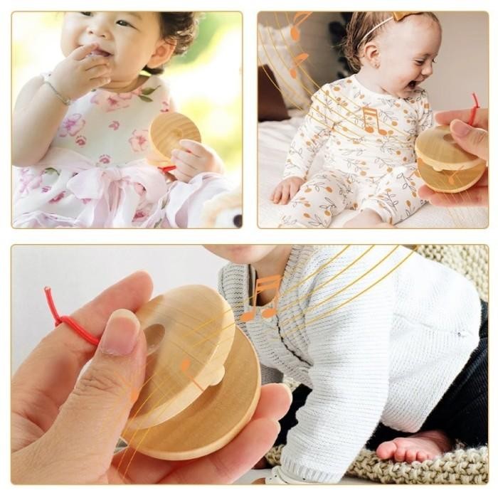 2Pcs Alat Musik Kastanyet Kayu Alat Musik Perkusi Wood  Kastanyet Castanyet Kayu Alat Bantu Untuk Te