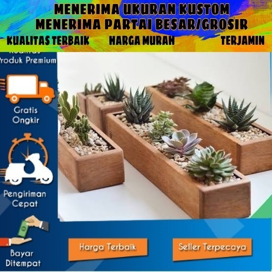 Pot Kotak Kayu Panjang Kaktus Sukulen 0021