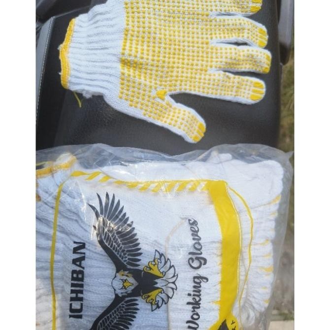 Sarung Tangan Kain Bintik Polkadot Putih Kuning lusinan