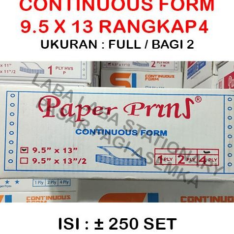 

Continuous Form Merk Paper Print 9.5 x 13/2 // 13 Rangkap 4