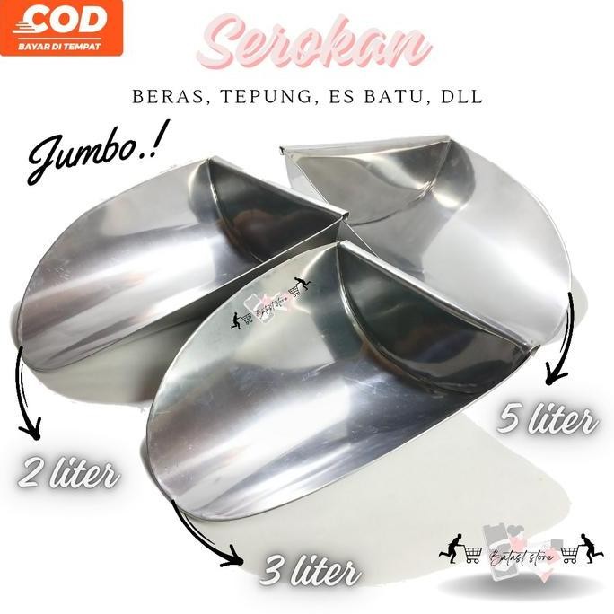 

Terlaris Serokan Jumbo Berbahan Stainless Steel Tebal Tersedia 3 Ukuran, Ukuran 2 Liter, 3 Liter & 5 Liter. Scoop Sendok Es Batu, Beras, Tepung Dll Kitchenware